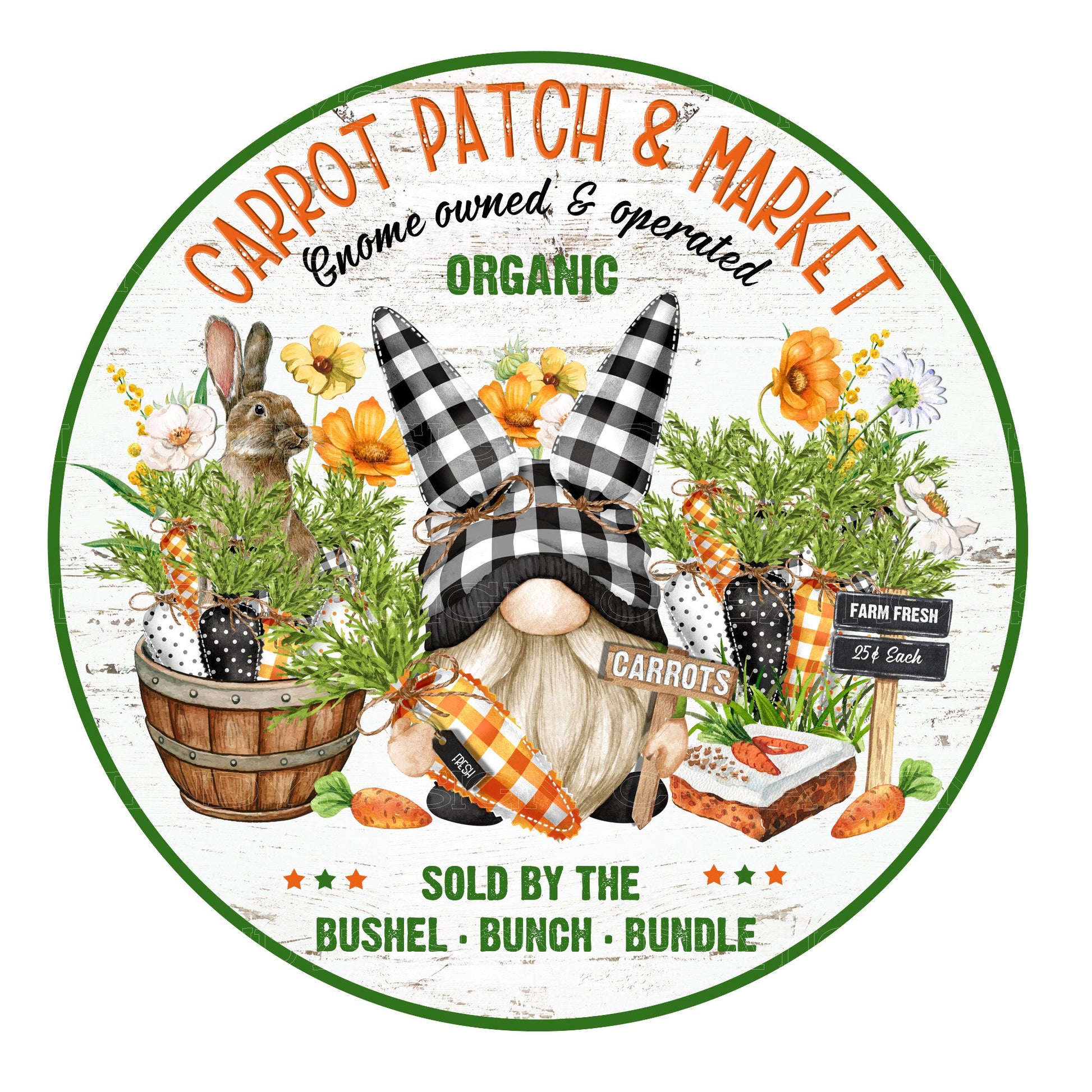 Carrot patch and market wreath sign, metal wreath sign, sign for wreath, round wreath sign, door decor, lindys sign creations