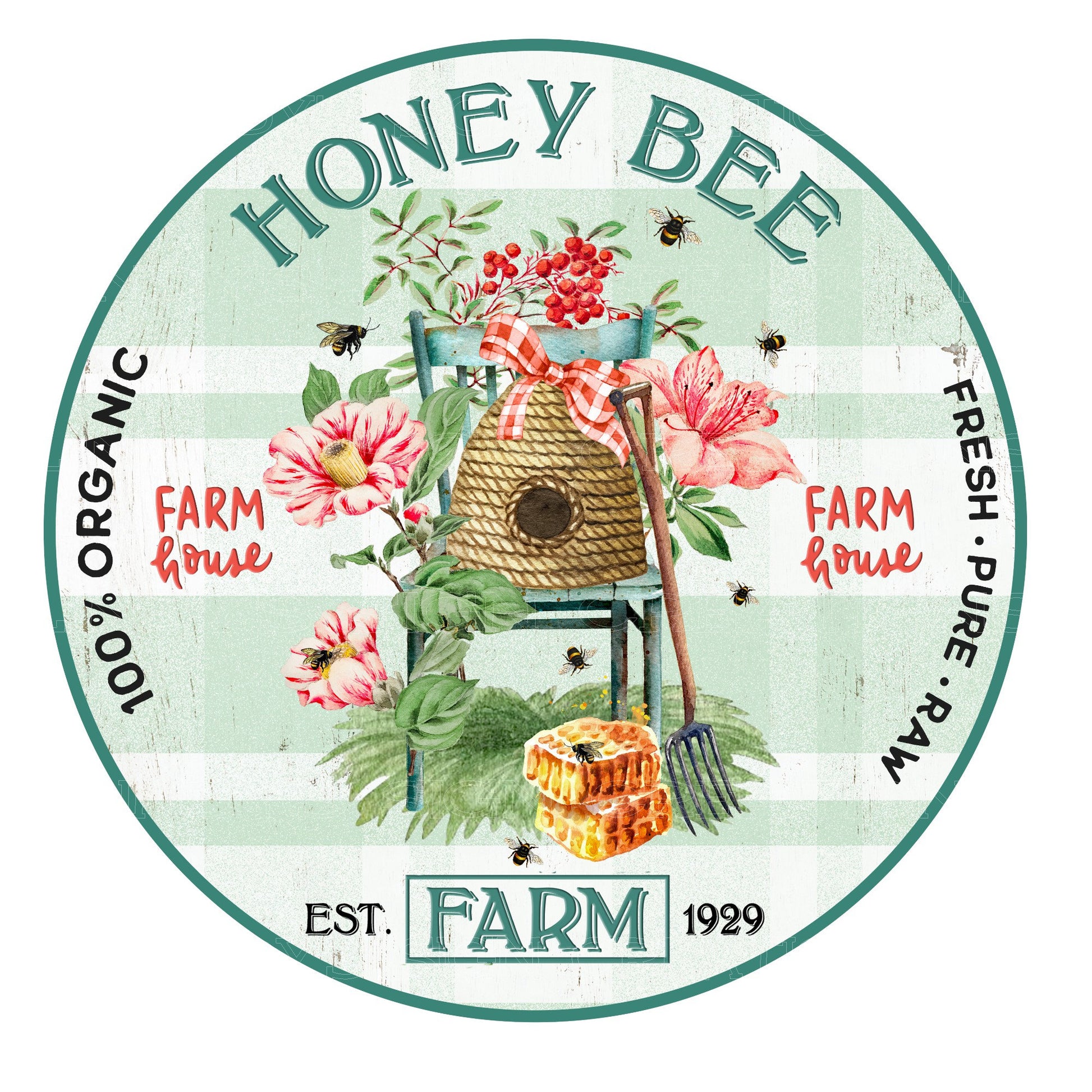 Honey bee farm wreath sign, metal wreath sign, sign for wreath, round wreath sign, door decor, lindys sign creations