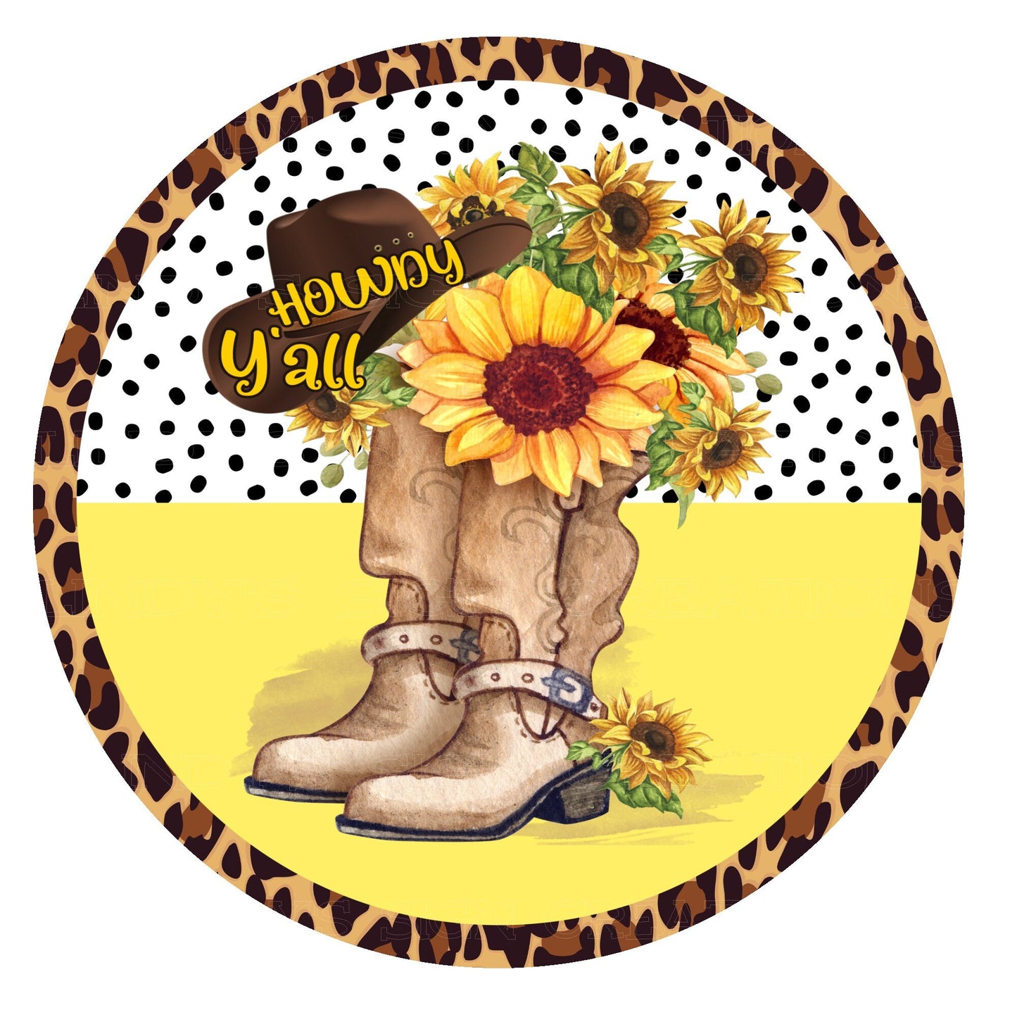 Howdy Y'all cowboy boots and sunflowers wreath sign, metal wreath sign, sign for wreath, lindys sign creations