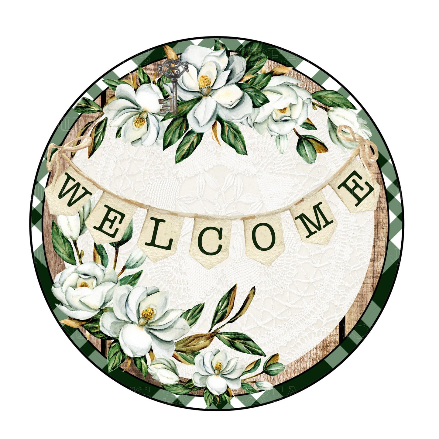 Magnolia flower welcome wreath sign, signs for wreaths, metal wreath sign, round wreath sign, lindys sign creations