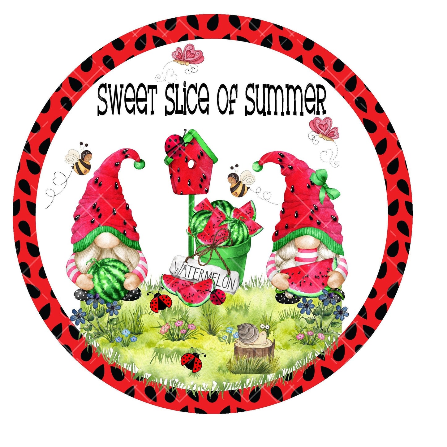 Watermelon gnome wreath sign, summer wreath sign, metal wreath sign, signs for wreaths