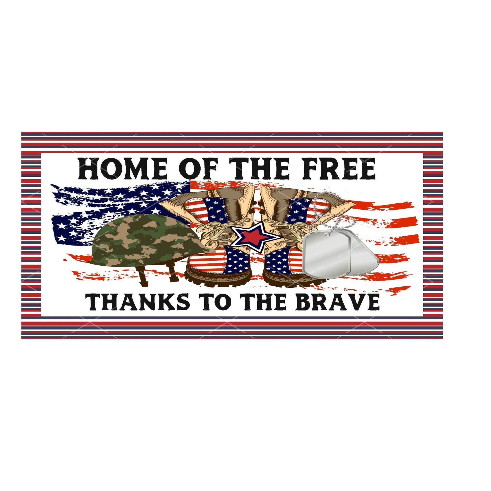 Home of the free thanks to the brave sign, patriotic sign, wreath sign, wreath attachment, metal sign, 6x12 sign