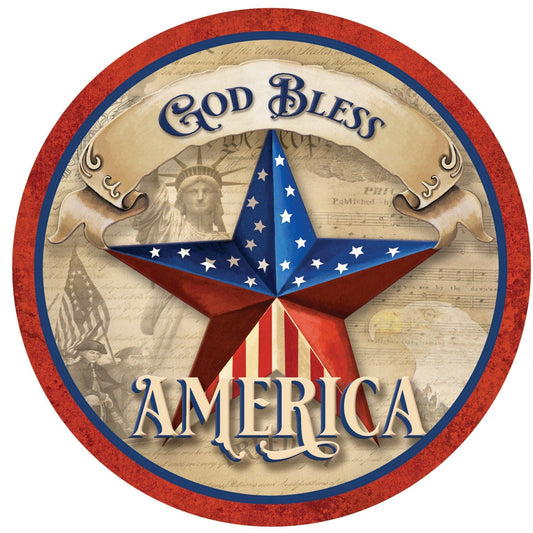 Round God bless America wreath sign, metal sign, wreath attachment, patriotic sign