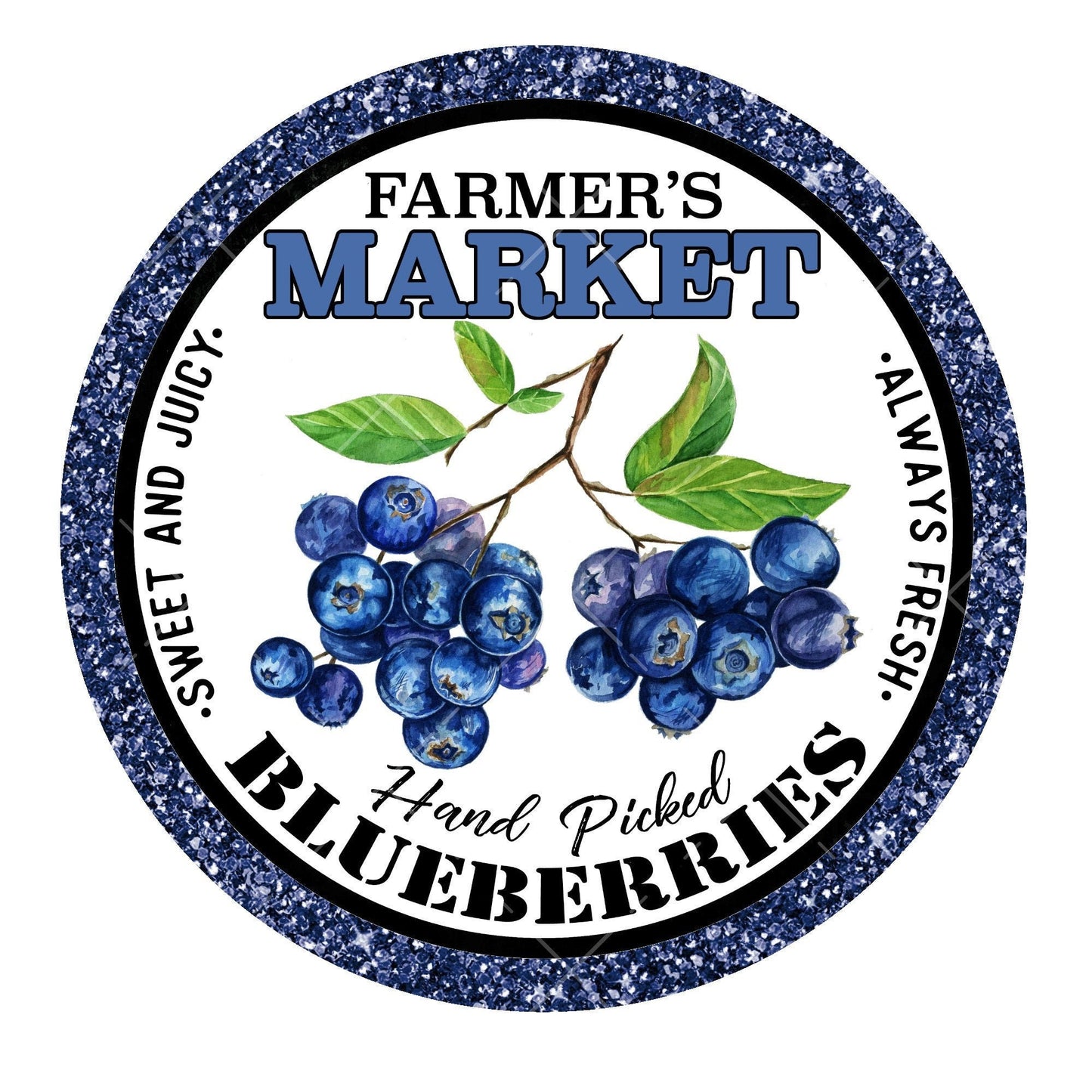 Farmers market blueberries wreath sign, metal wreath sign, signs for wreaths, round wreath signs