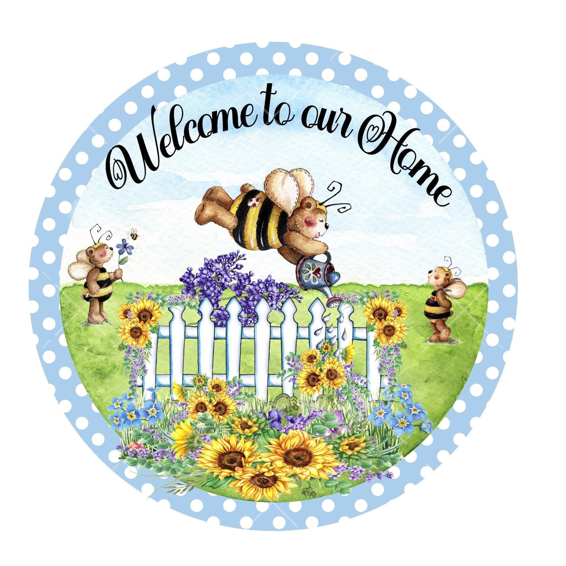 Welcome to our home wreath sign, bee wreath sign, metal wreath sign, signs for wreaths, round wreath sign