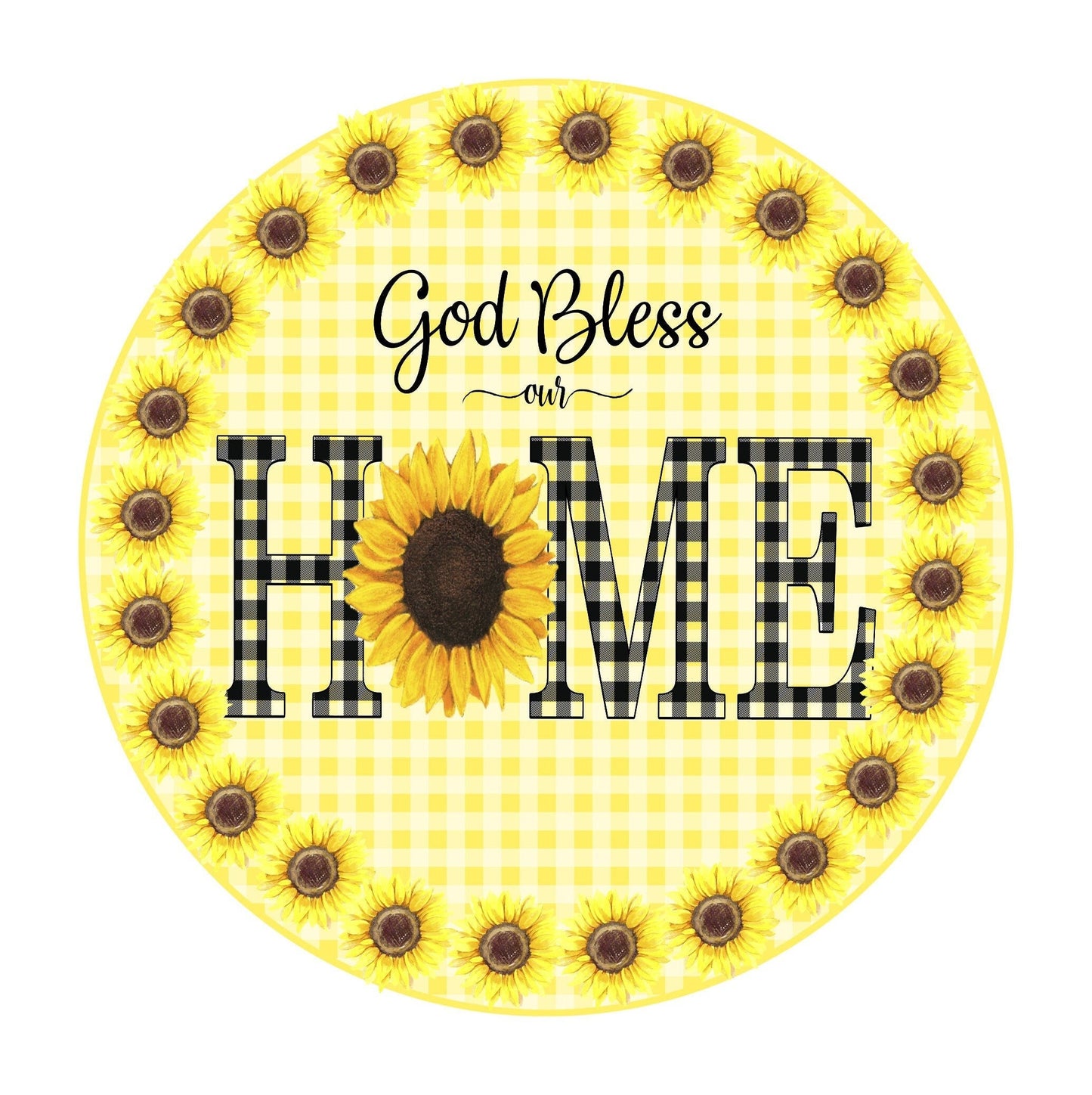 wreath attachment, wreath sign, God bless our home, sunflower sign, lightweight wreath sign, summer sign for wreaths