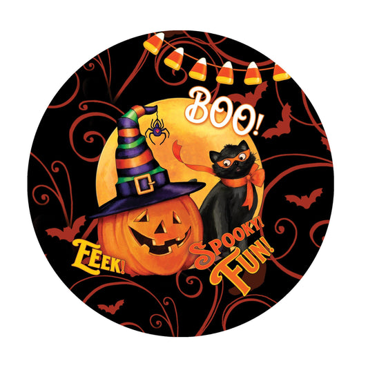 Round boo, eek, pumpkin wreath sign, Halloween wreath sign, metal sign, door hanging