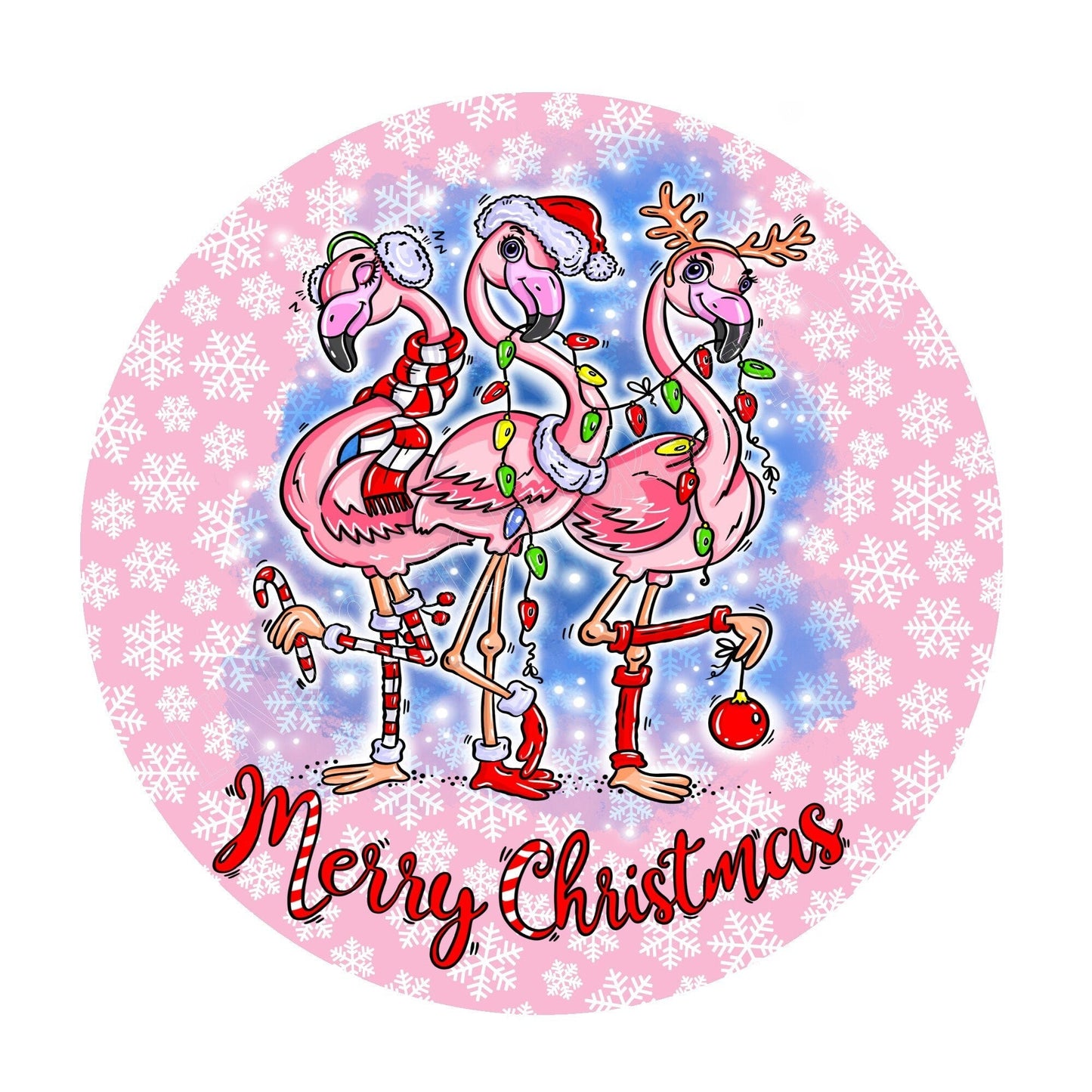 Flamingo Christmas wreath sign, wreath center, metal wreath sign, door hanging