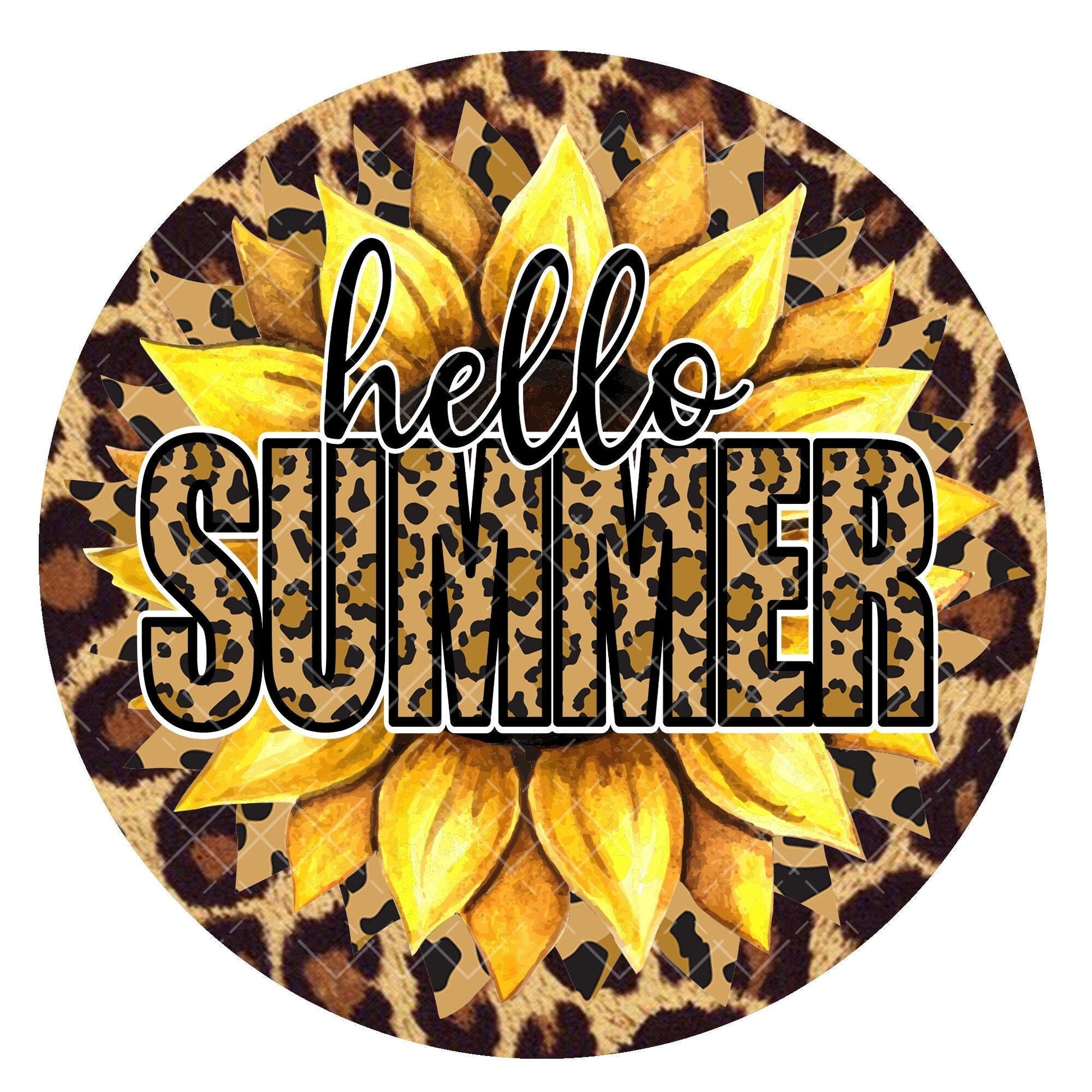 Hello summer leopard wreath sign, metal wreath sign, signs for wreaths, summer wreath sign