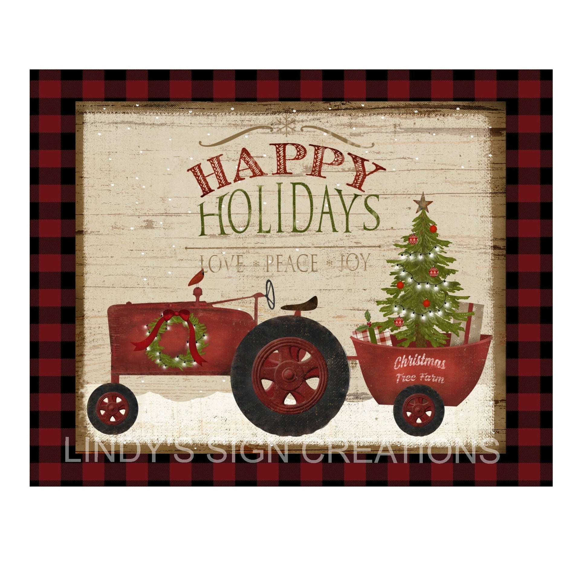 Happy holidays tractor wreath sign, metal wreath sign, 10x8 wreath sign