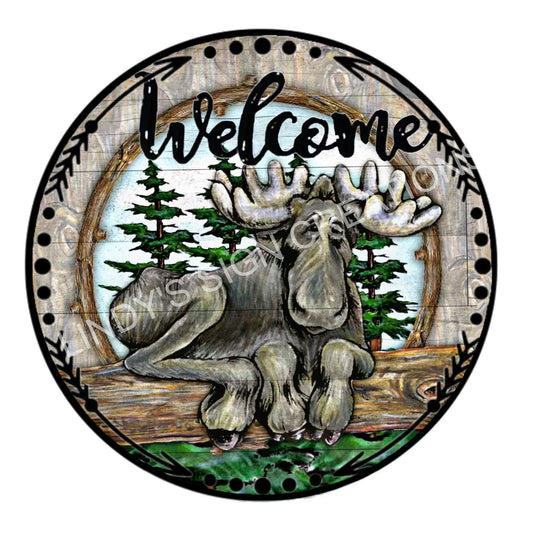 Moose rustic welcome sign, wreath sign, wreath attachment, door hanging, metal sign, welcome sign