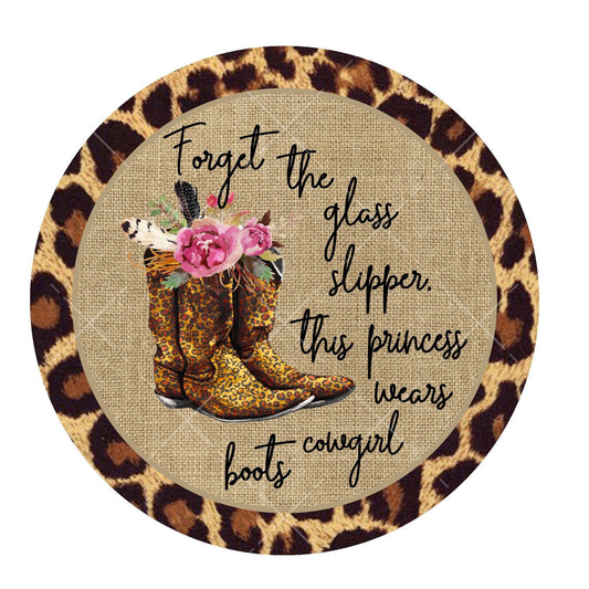 This girl wears cowgirl boots wreath sign, metal wreath sign, signs for wreaths, round wreath sign