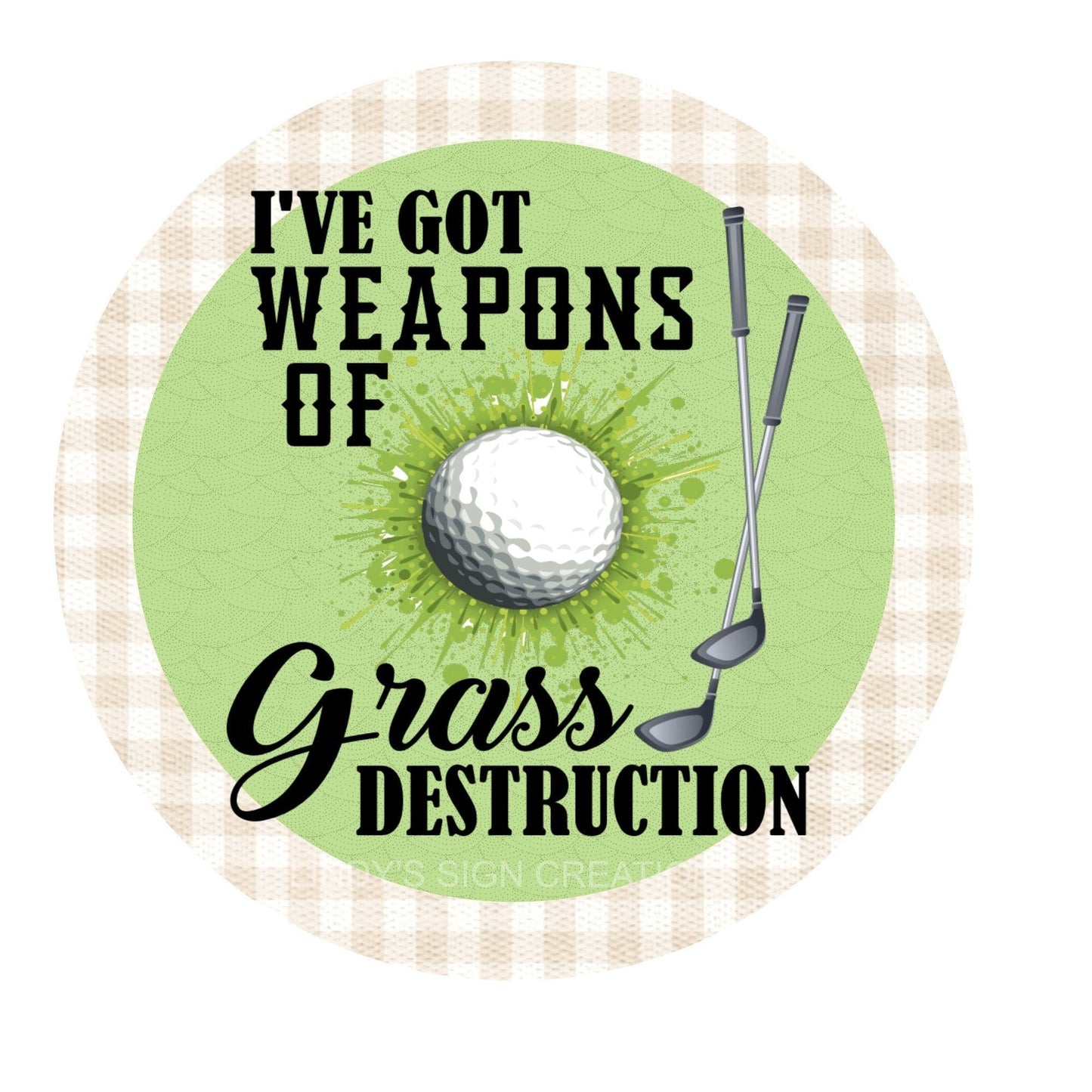 Golfing wreath sign, metal wreath sign, sign for golfers, round wreath sign