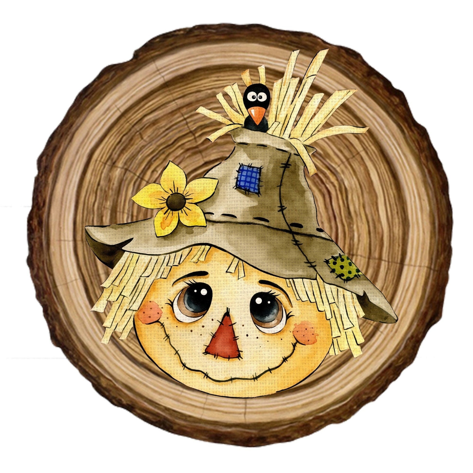 Round scarecrow face sign for wreaths, wreath attachment, metal sign