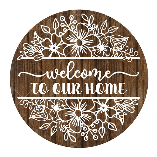 Welcome to our home wreath sign, metal wreath sign, signs for wreaths, round wreath sign, everyday wreath sign