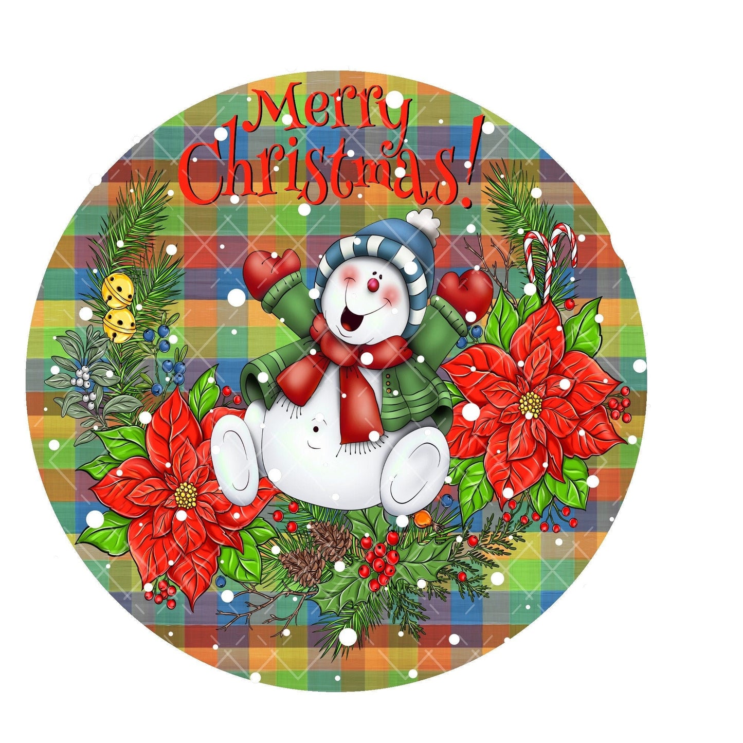 Merry Christmas snowman wreath sign, metal wreath sign, round wreath center, holiday door hanging