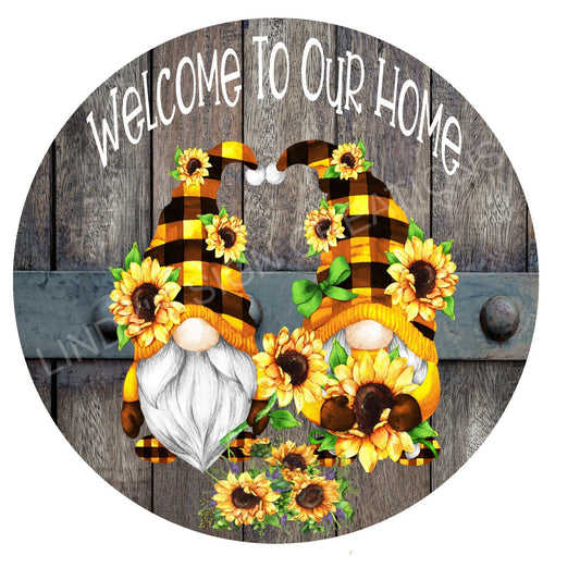 Welcome to our home wreath sign, gnome welcome sign, wreath attachment, door hanging