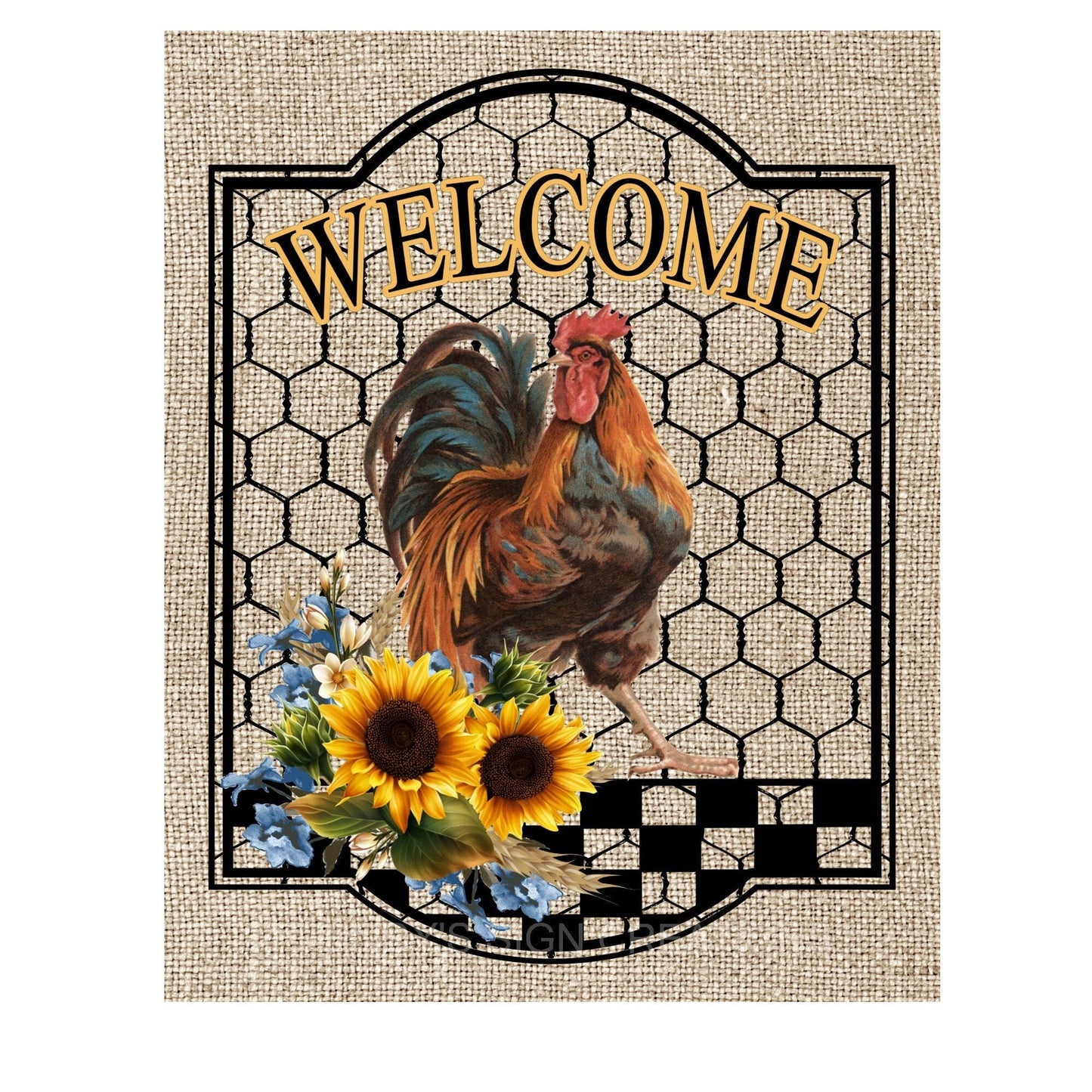 Rooster welcome wreath sign, wreath attachment, metal sign, door hanging, metal wreath sign, 8x10 wreath sign