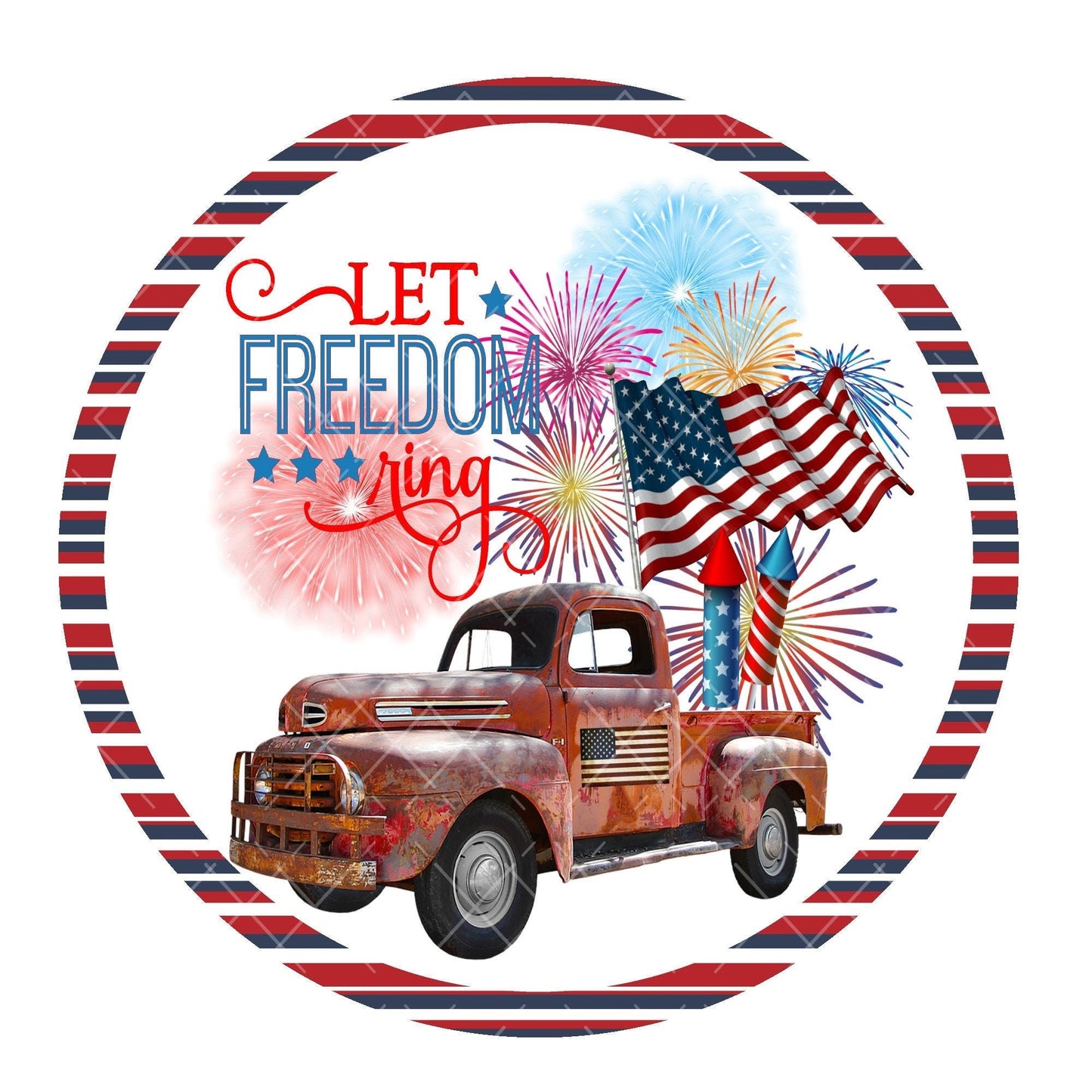 Let freedom ring wreath sign, metal wreath sign, patriotic wreath sign, round wreath sign