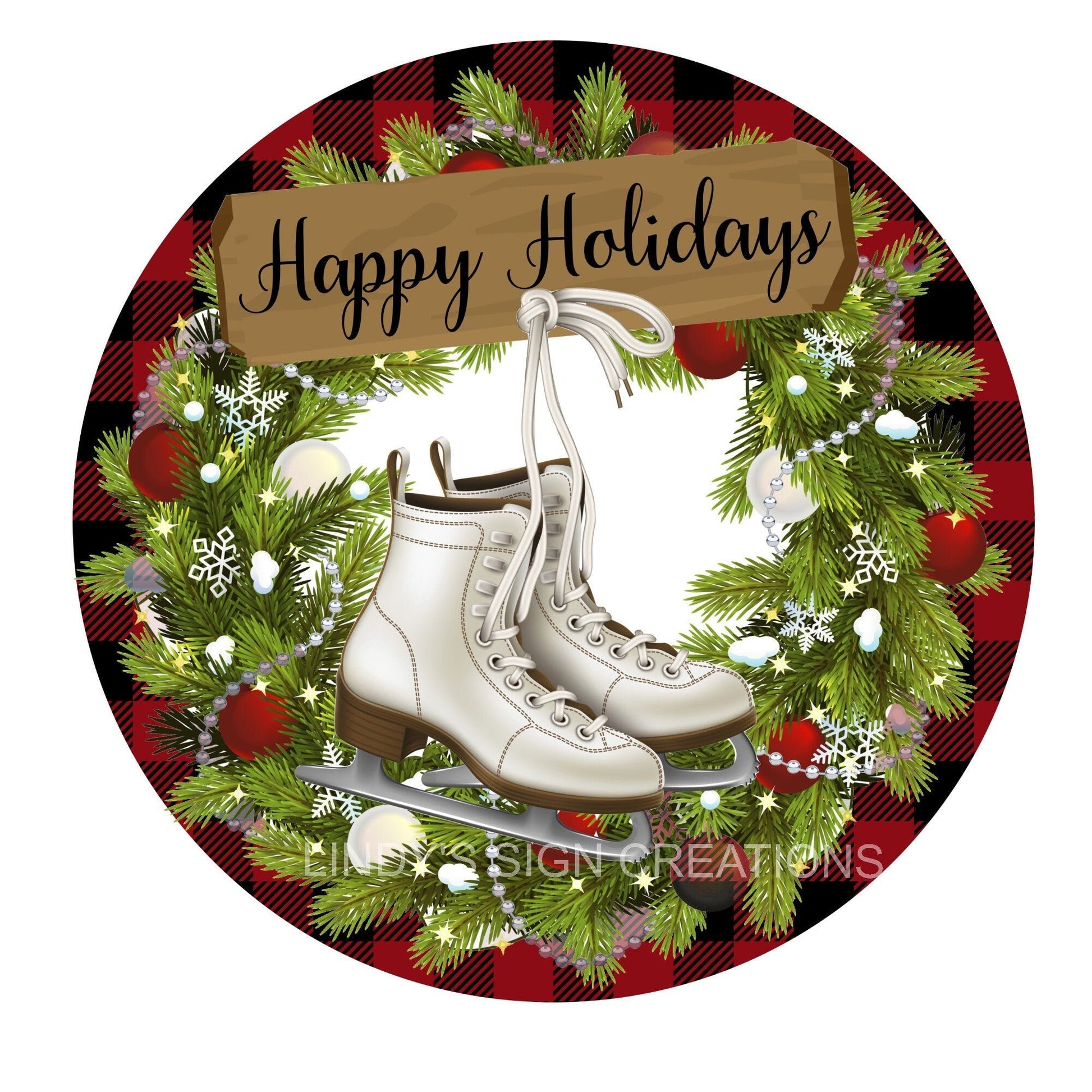 Happy holidays wreath sign, wreath attachment, metal wreath sign