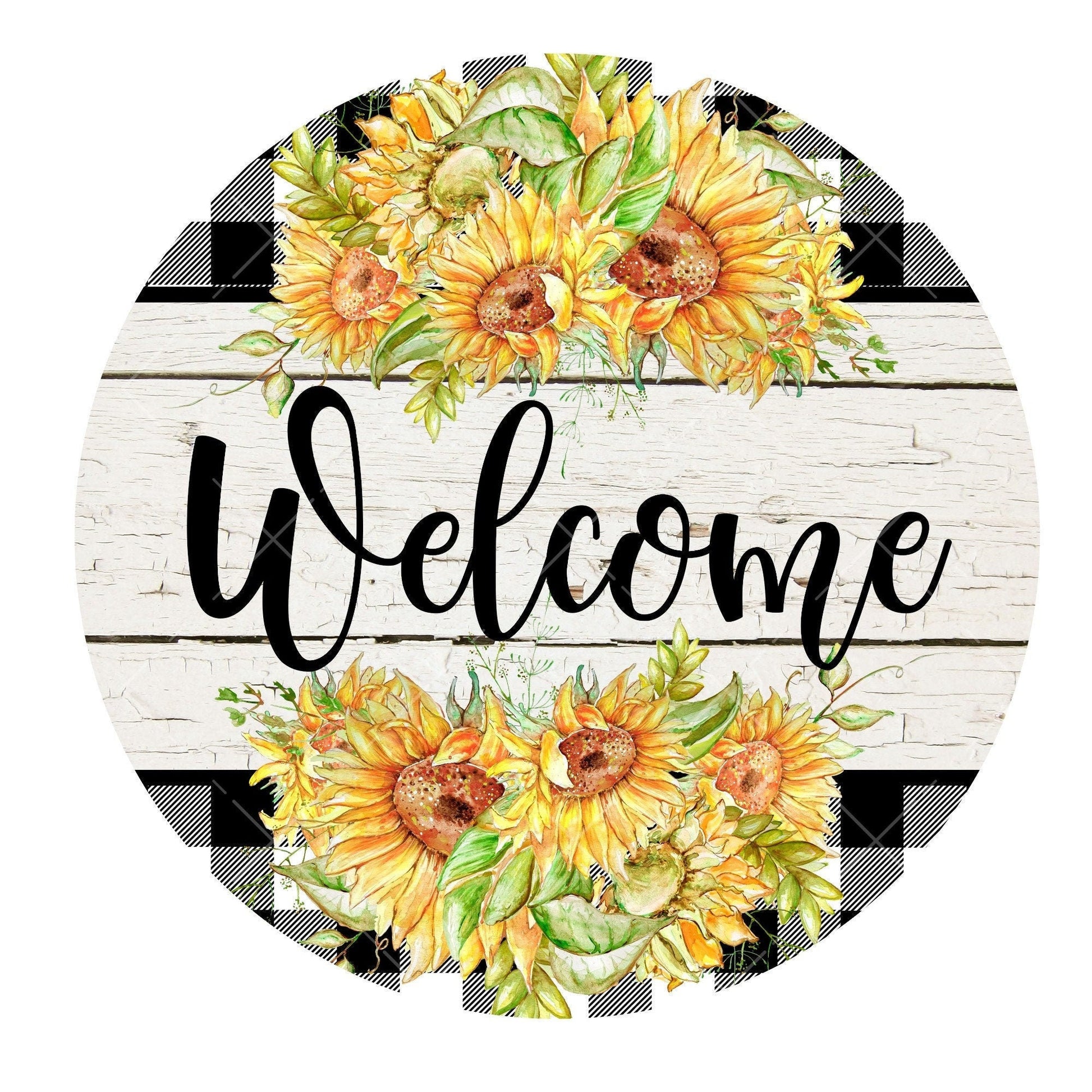 Sunflower welcome wreath sign, metal wreath sign, signs for wreaths, round wreath sign