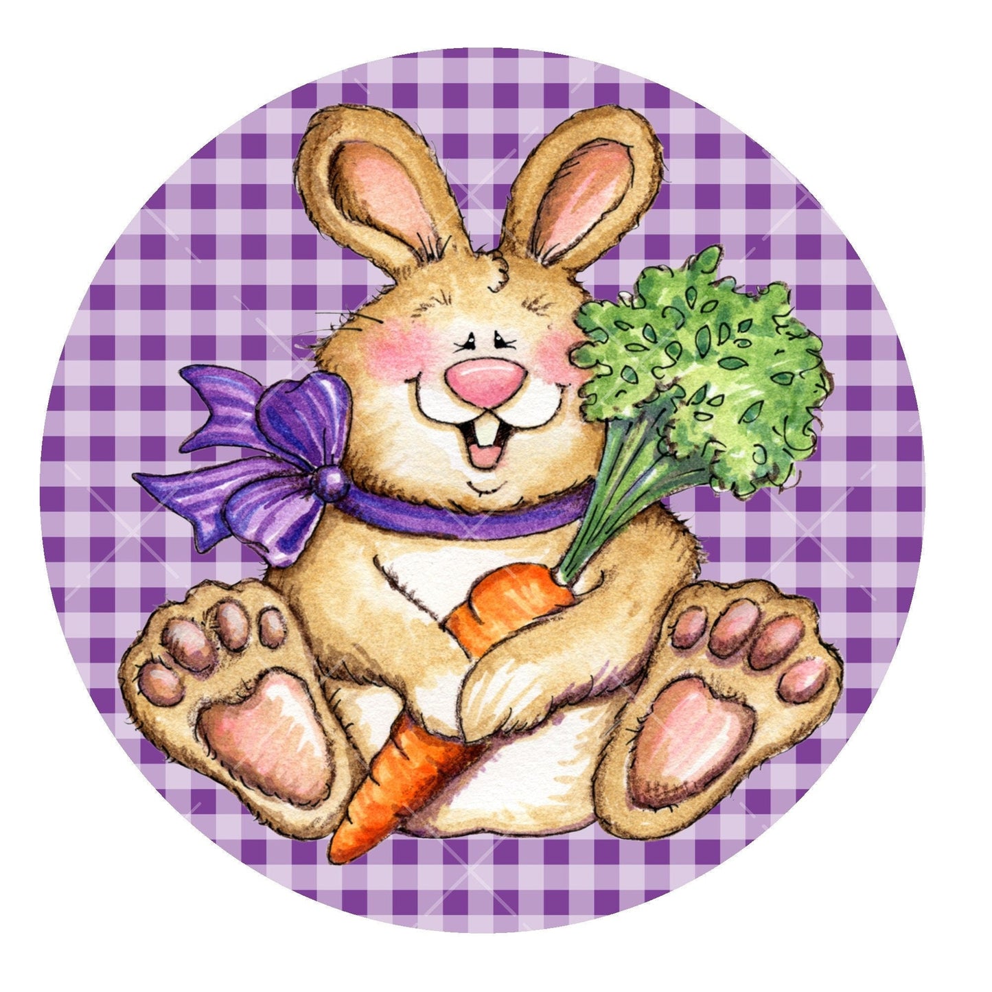 Cute bunny with carrot wreath sign, metal wreath sign, Easter wreath sign, round wreath sign