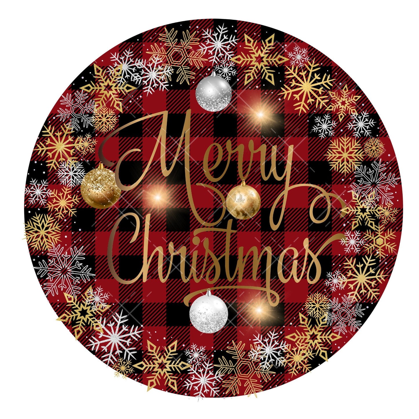 Merry Christmas buffalo plaid wreath sign, metal wreath sign, holiday wreath center, round wreath sign