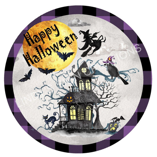 Happy Halloween wreath sign, metal sign for wreaths, round wreath sign