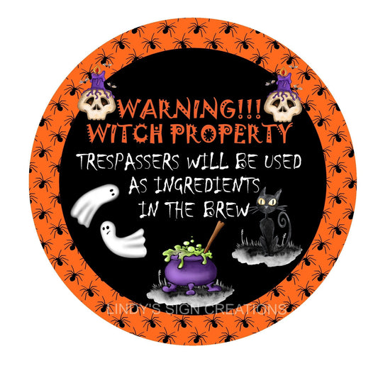 Halloween wreath sign, round wreath sign, wreath attachment, metal sign, door hanging