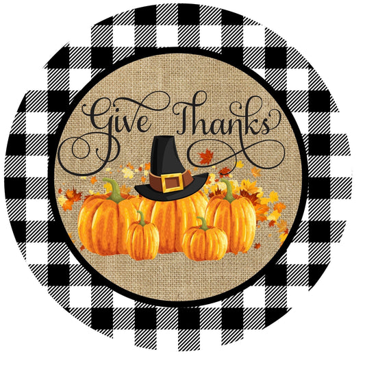 Give thanks with pumpkins round wreath sign, wreath attachment, metal sign, door hanging