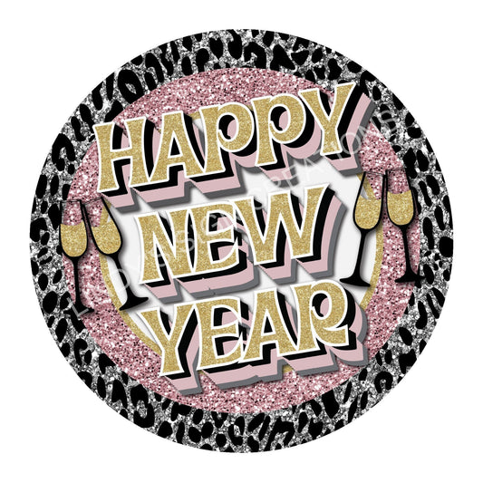 Happy new year wreath sign, metal wreath sign, wreath center, round wreath sign