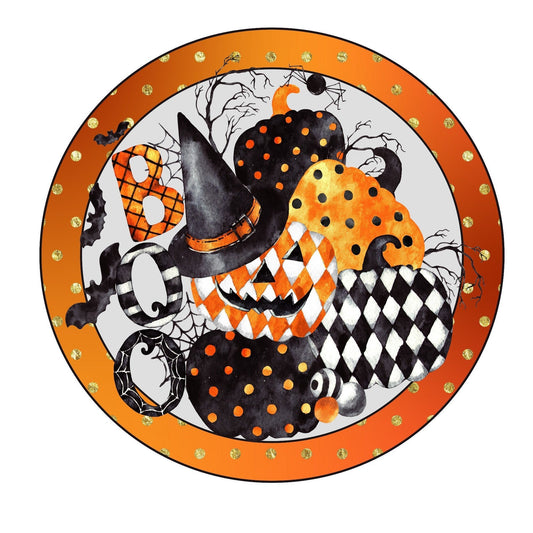 Boo wreath sign, Halloween wreath sign, round wreath sign, metal sign, door hanging