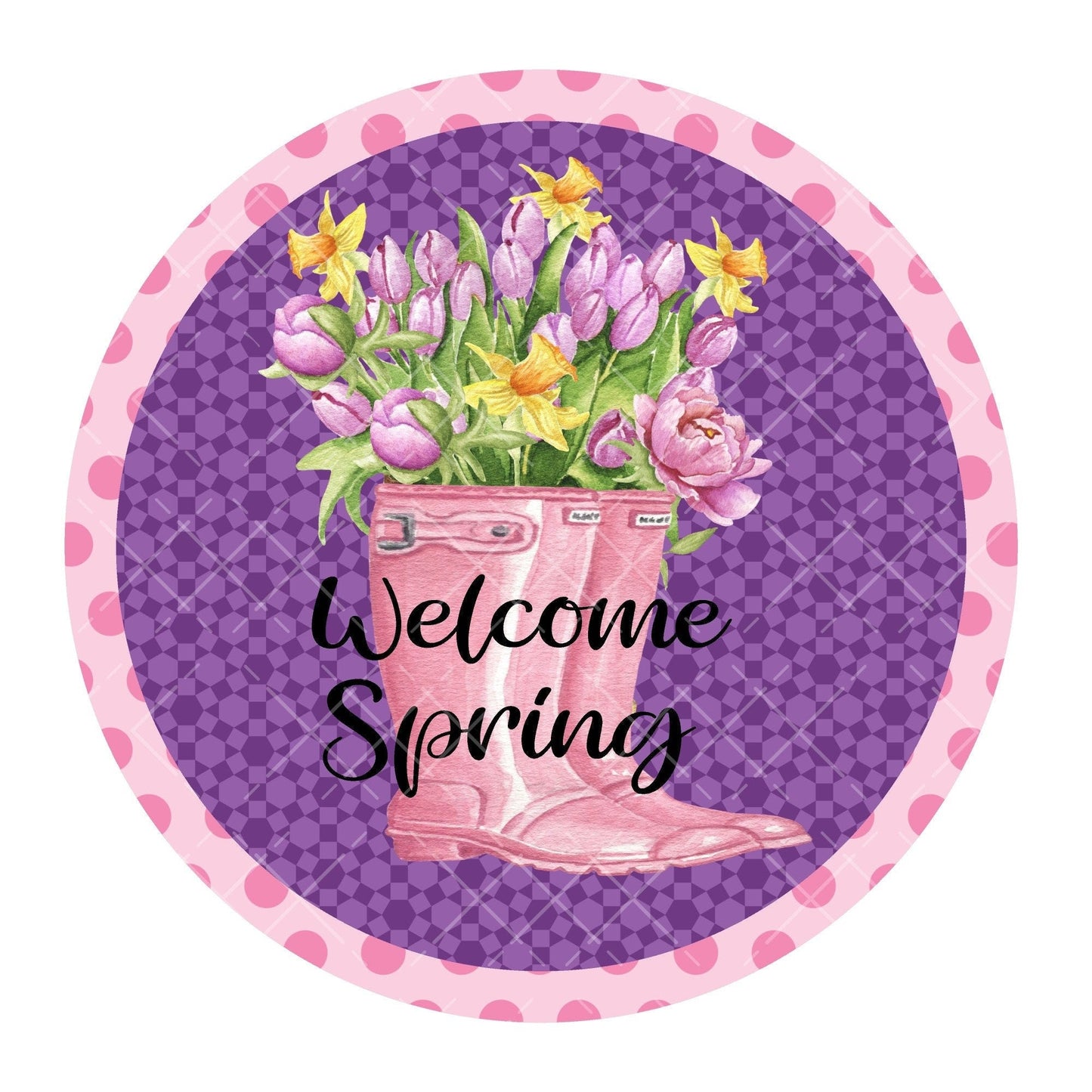 Welcome spring wreath sign, metal wreath sign, signs for wreaths, round wreath sign, spring wreath sign