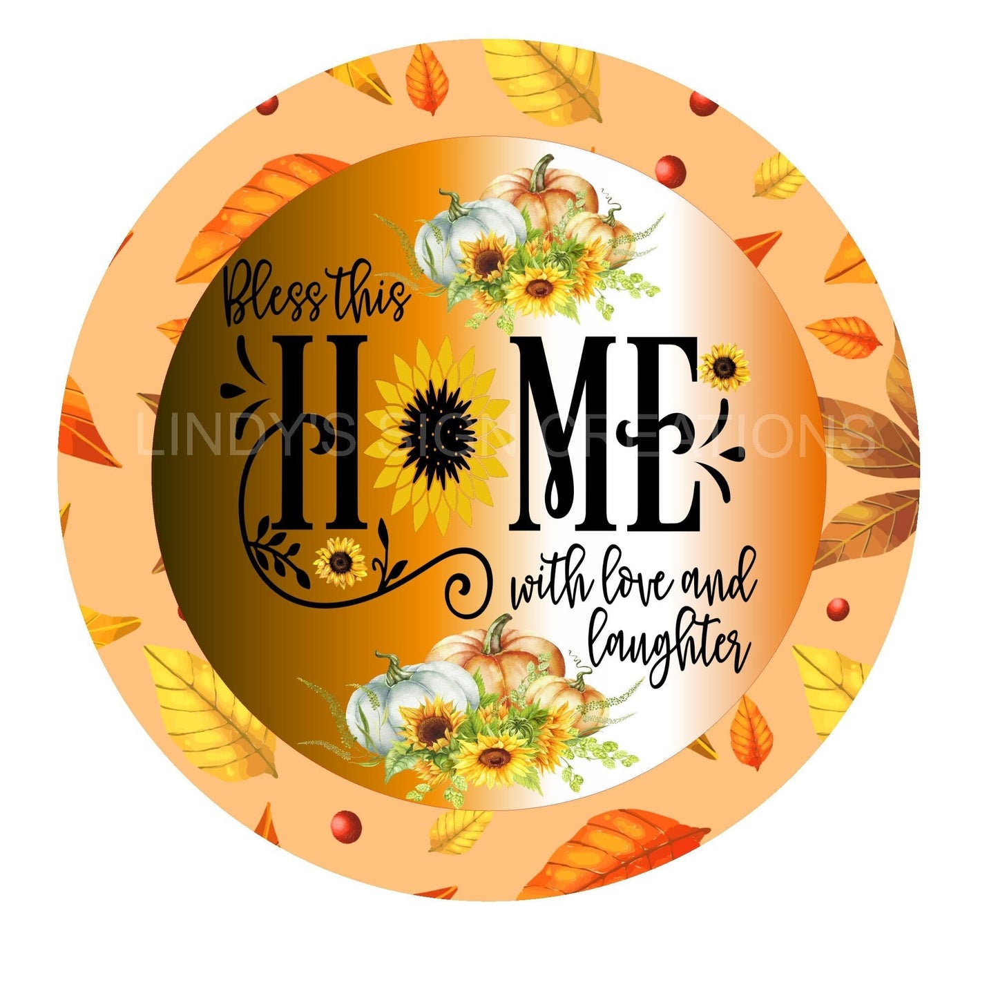 Bless this home fall wreath sign, metal wreath sign, wreath center, round wreath sign