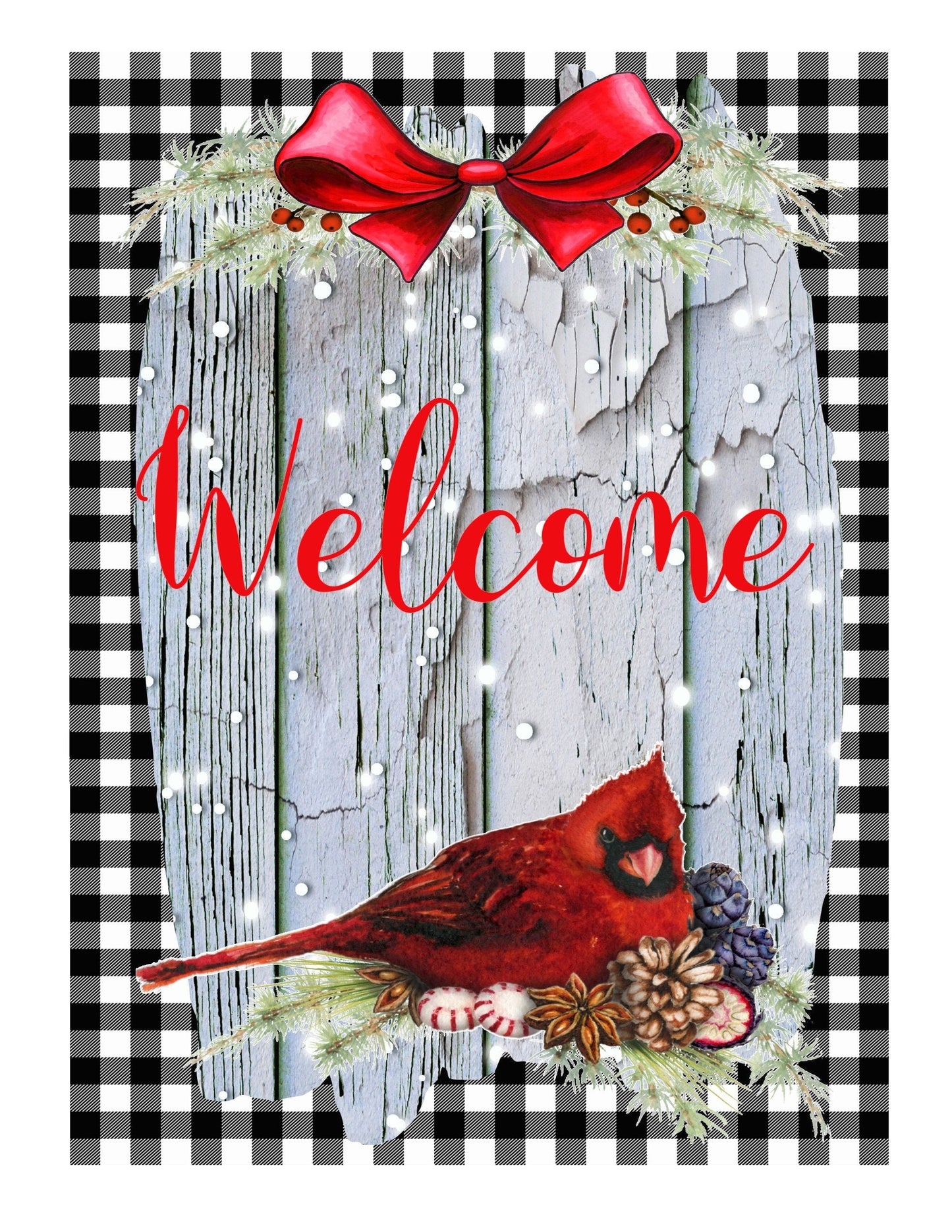 Cardinal winter welcome sign, wreath sign, wreath attachment, metal sign, door hanging, 8x10 wreath sign