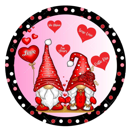 Gnome couple valentine day wreath sign, metal wreath sign, round wreath sign, sign for wreaths