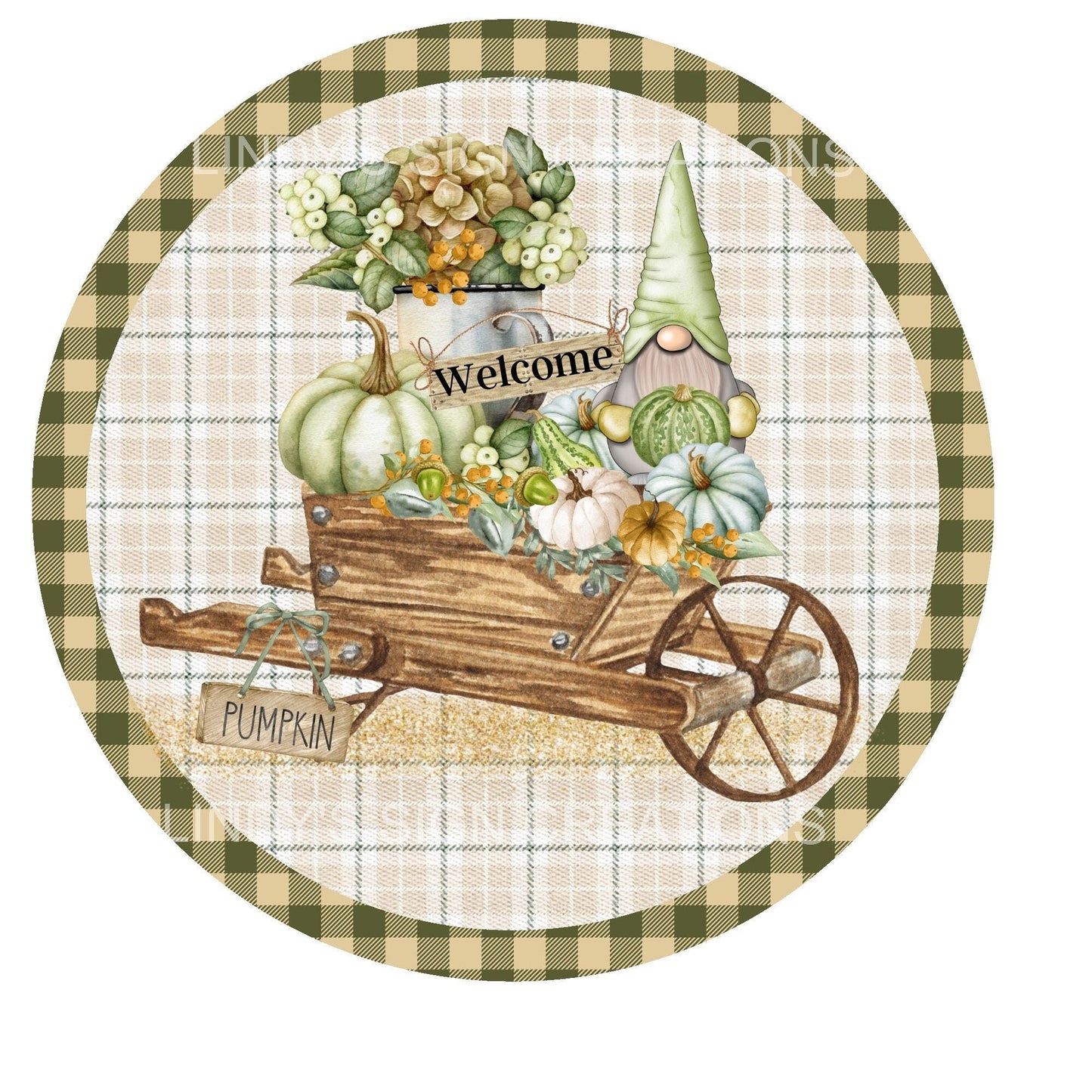 Welcome fall gnome wreath sign, metal wreath sign, wreath center, round wreath sign