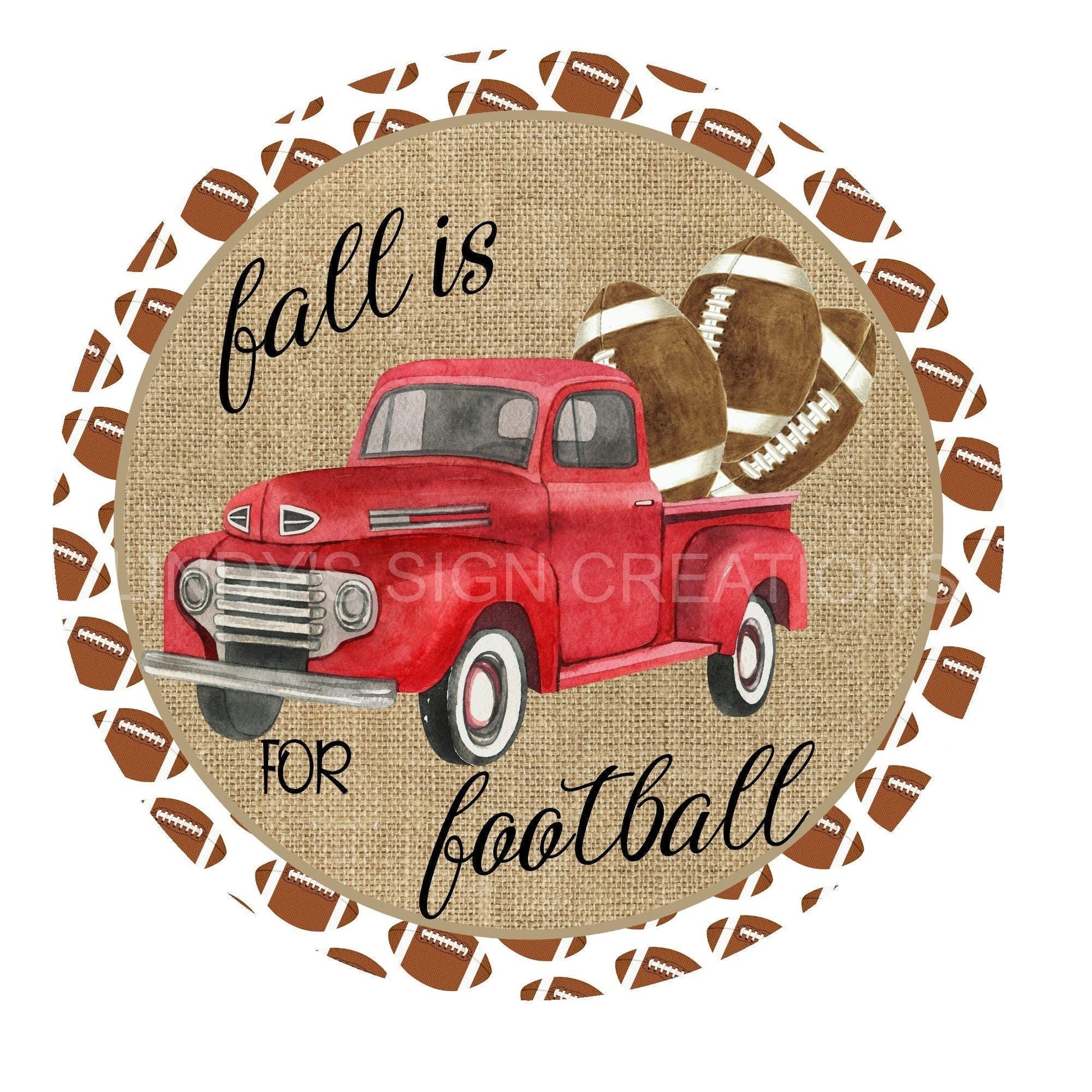 Red truck fall is for football wreath sign, wreath center, metal wreath sign, door hanging