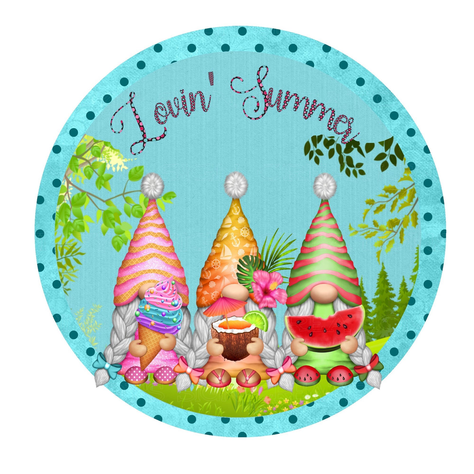 Lovin' summer gnome wreath sign, signs for wreaths, metal wreath sign, round wreath sign, door decor, lindys sign creations