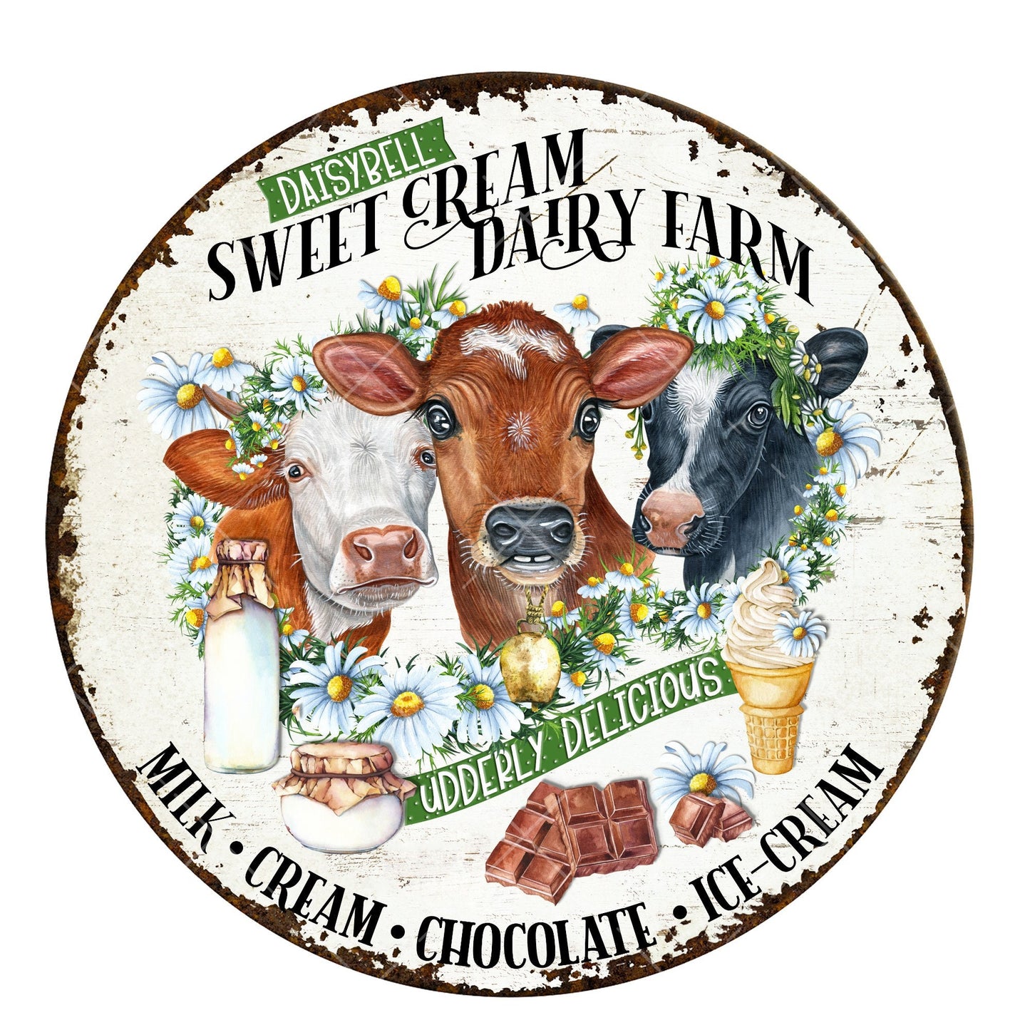 Sweet cream dairy farm cow wreath sign, metal wreath sign, signs for wreaths, door decor, lindys sign creations