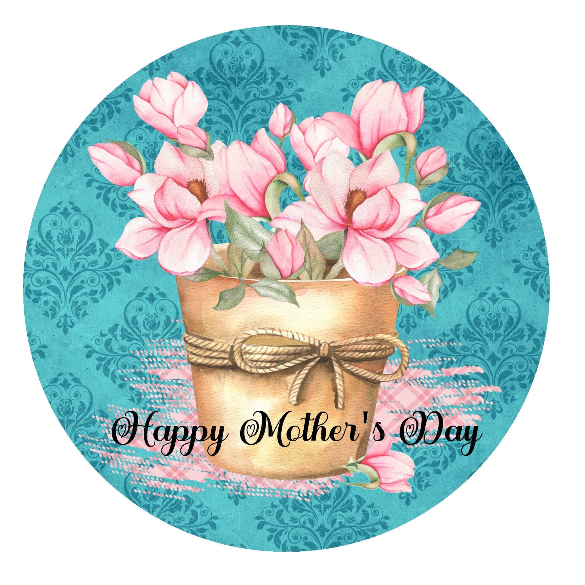 Happy Mother's Day wreath sign, pink magnolia wreath sign, metal wreath sign, gift for mom, lindys sign creations