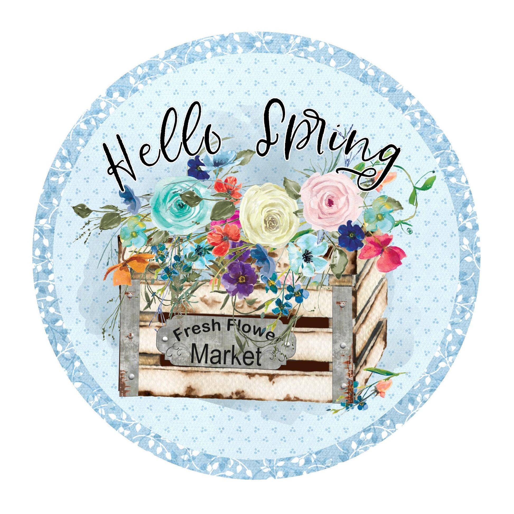 Hello spring floral wreath sign, metal wreath sign, sign for wreaths, round wreath sign, door decor, lindys sign creations