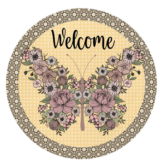 Boho butterfly wreath sign, metal wreath sign, signs for wreaths, round wreath sign, welcome sign, lindys sign creations