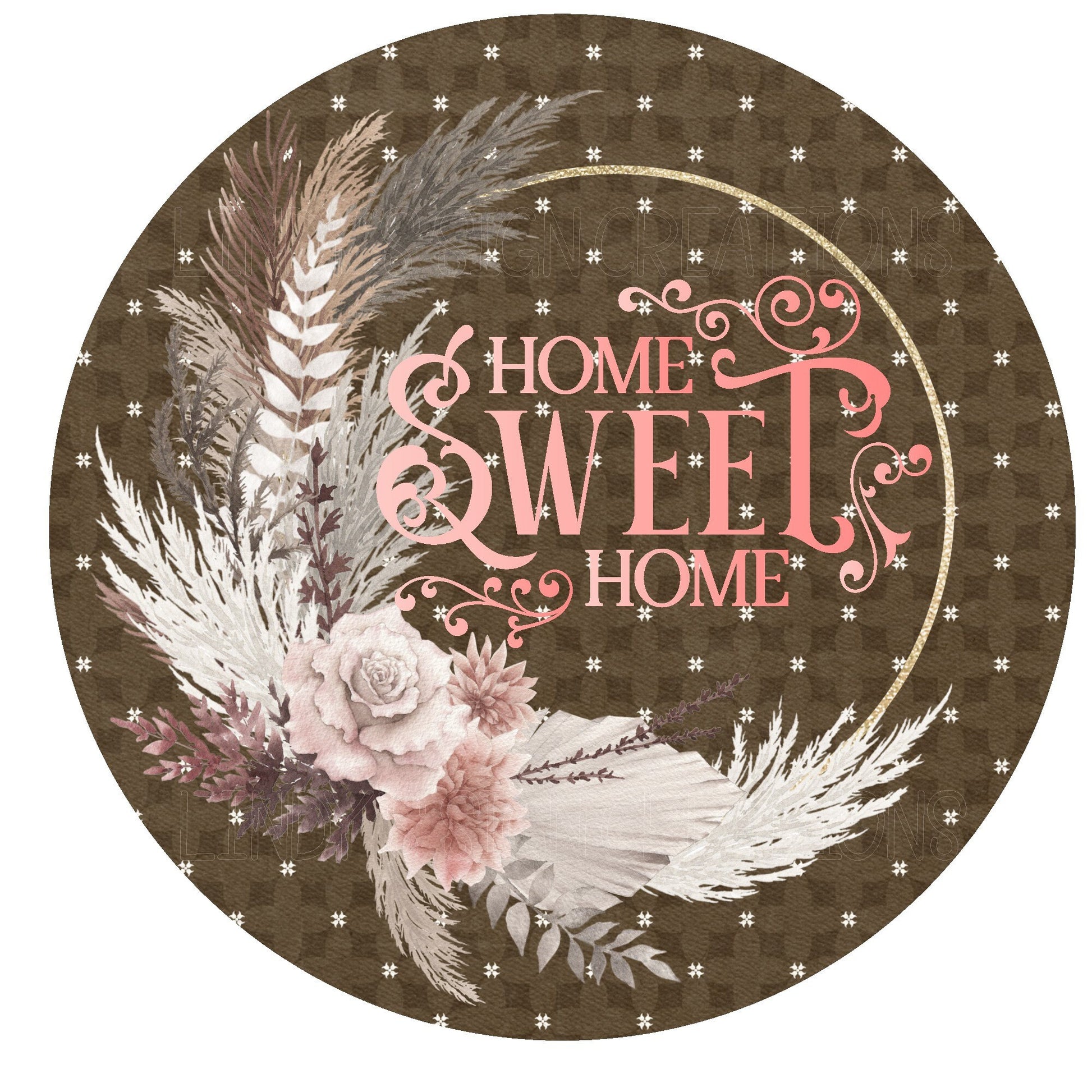 Home sweet home floral boho wreath sign, metal wreath sign, signs for wreaths, round wreath sign, lindys sign creations, door decor