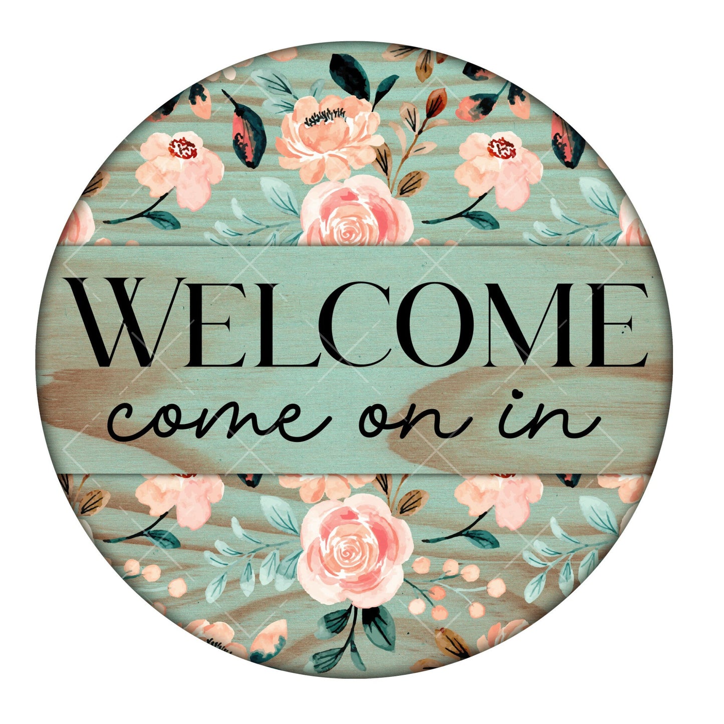 Welcome come on in wreath sign, metal wreath sign, signs for wreaths, round wreath sign, door decor, lindys sign creations