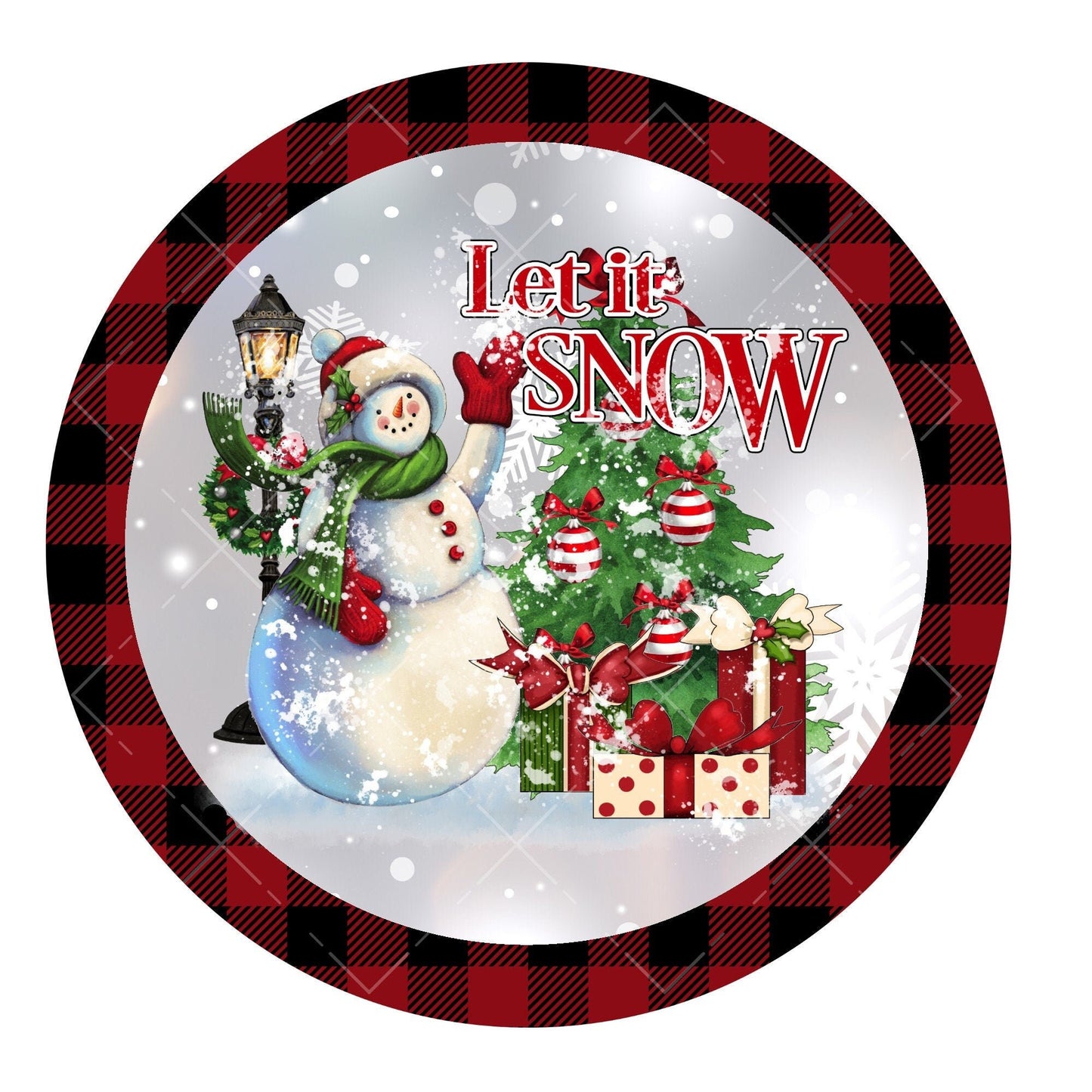 Snowman let it snow holiday wreath sign, metal wreath sign, round wreath center, winter door hanging