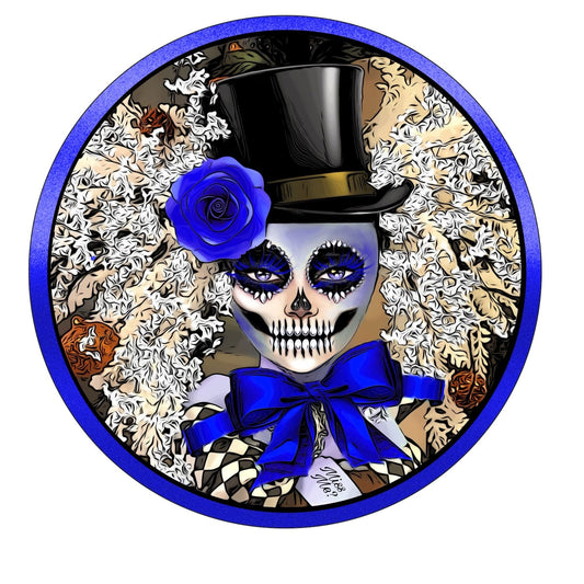 Blue sugar skull wreath sign, wreath attachment, metal wreath sign, signs for wreaths