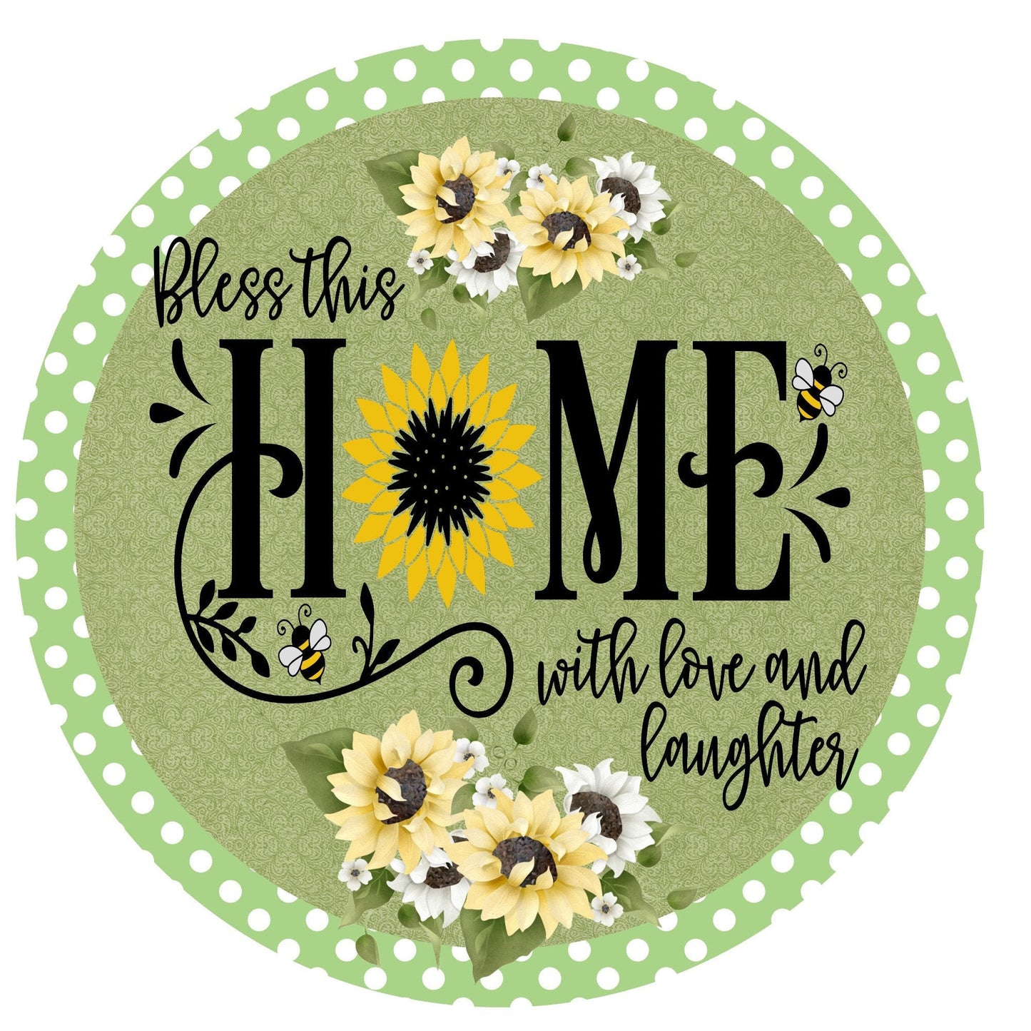 Bless this home wreath sign, wreath attachment, metal wreath sign, round wreath sign