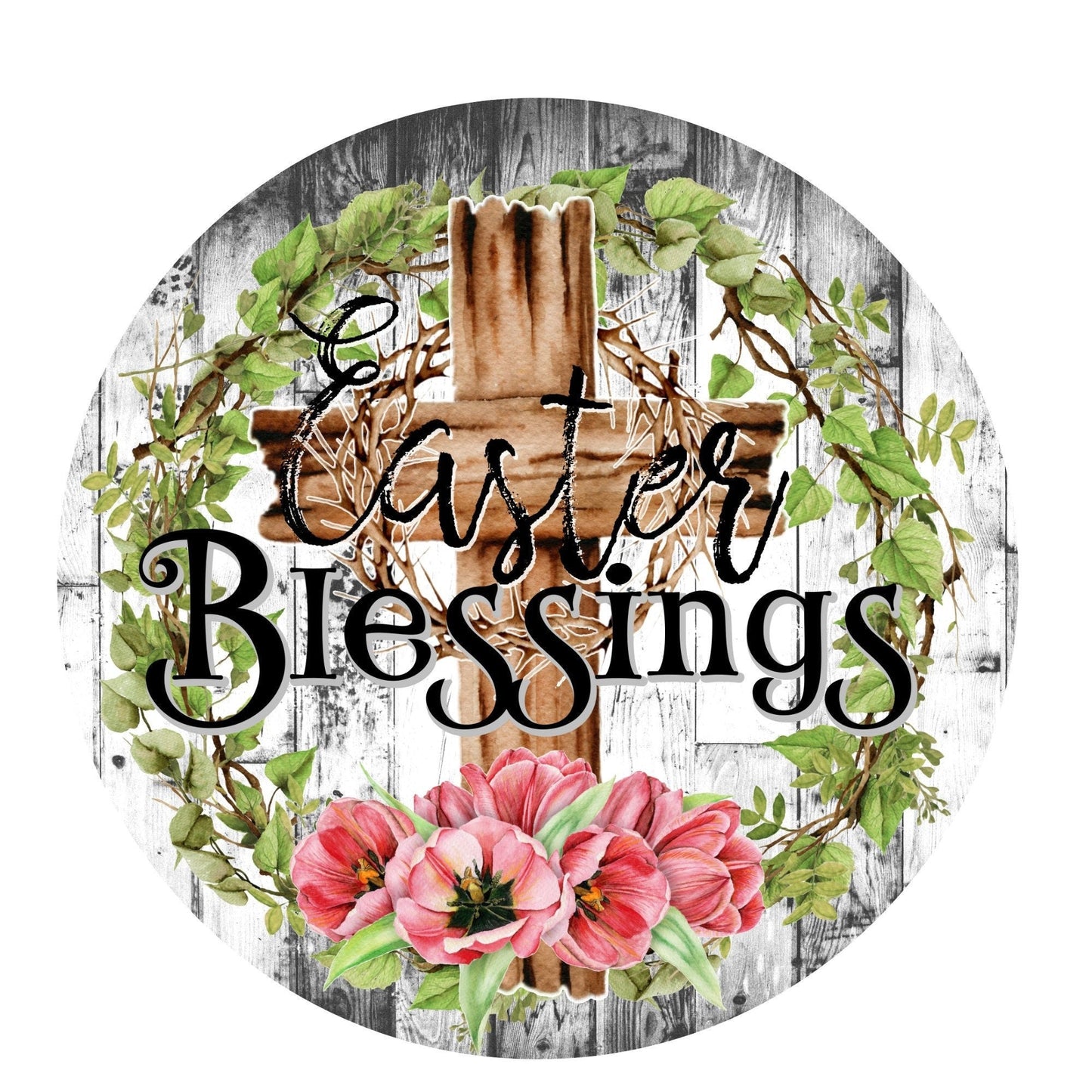 Easter blessings wreath sign, wreath attachment, door decor, metal sign, easter wreath sign