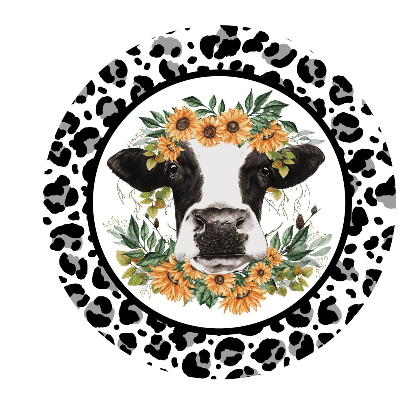 Cow with sunflower sign, cow sign, wreath attachment, wreath sign, cow sign for wreaths, cute cow sign